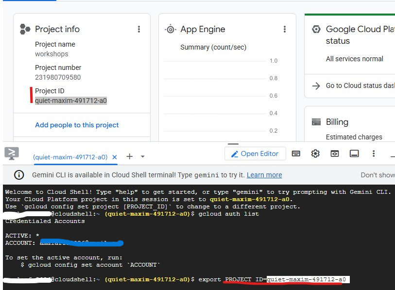 Find your Project ID in the GCP Console and set it in Cloud Shell