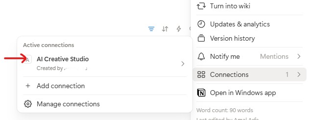 AI Creative Studio appears as an active connection