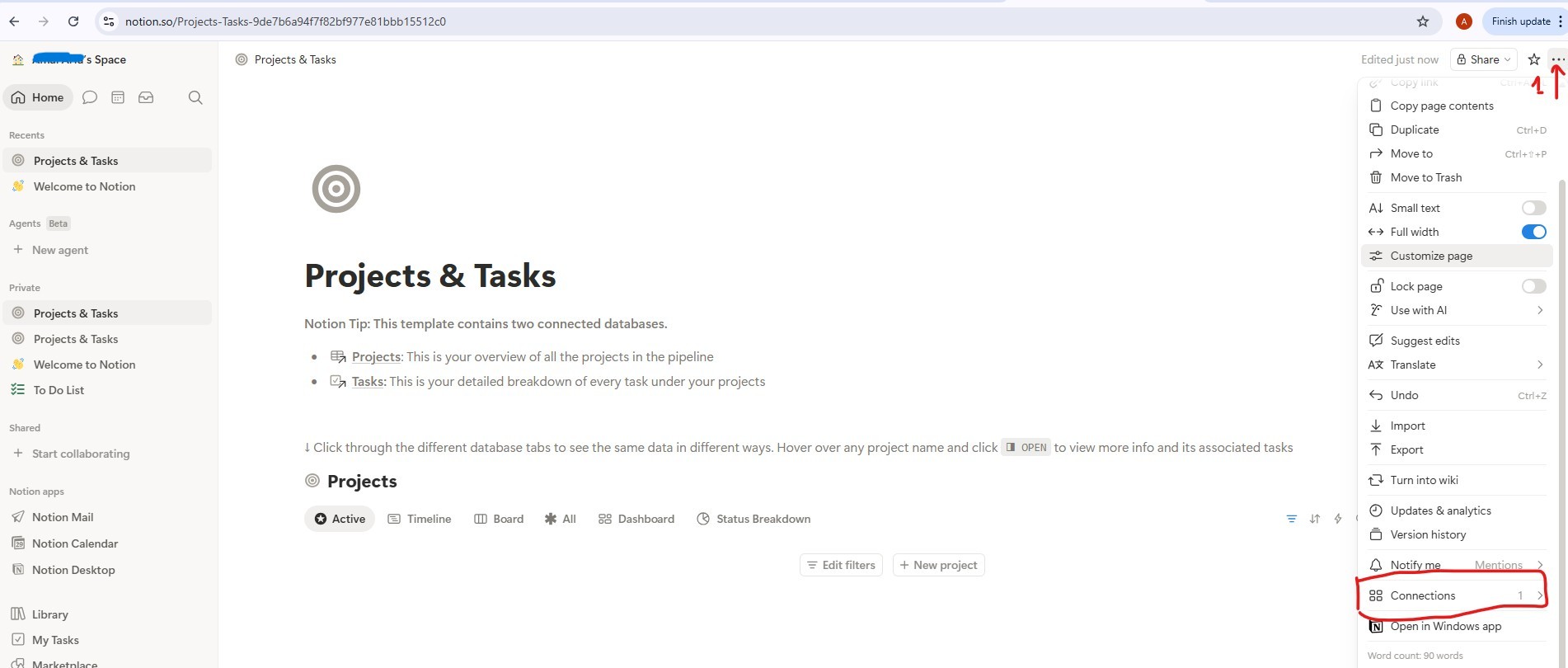 Click Connections in the database menu to share with your integration