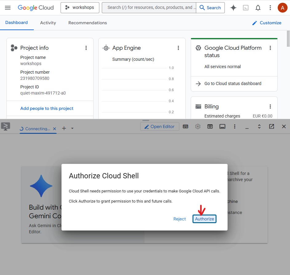 Authorize Cloud Shell dialog