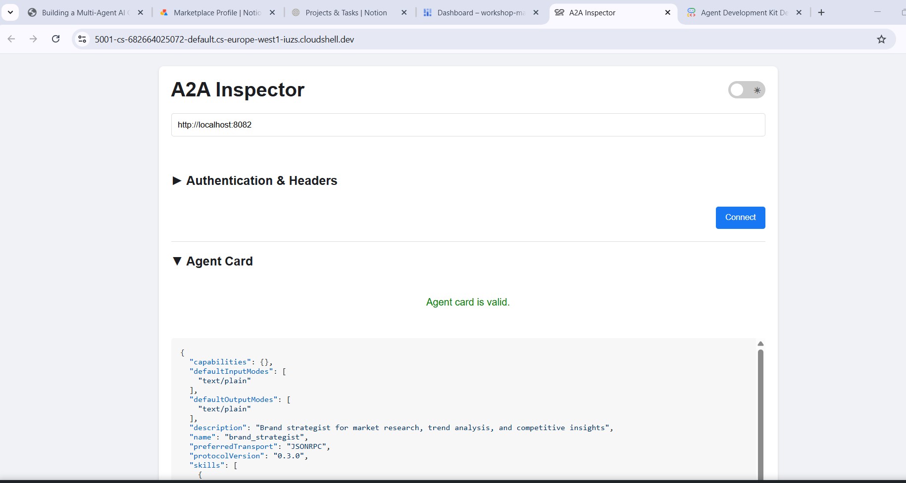 A2A Inspector connected to Brand Strategist