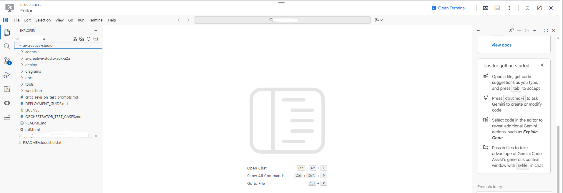 Cloud Shell Editor with project file tree